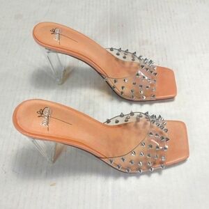 BISOU BISOU Women's Clear Spiked High Heel Slip-on Sandals Size 8.5M